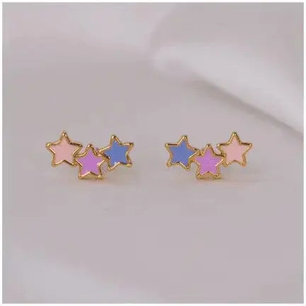 Pastel Star Stud Earrings: 12k Gold Stars Wildflower Co. Ziya Blue
