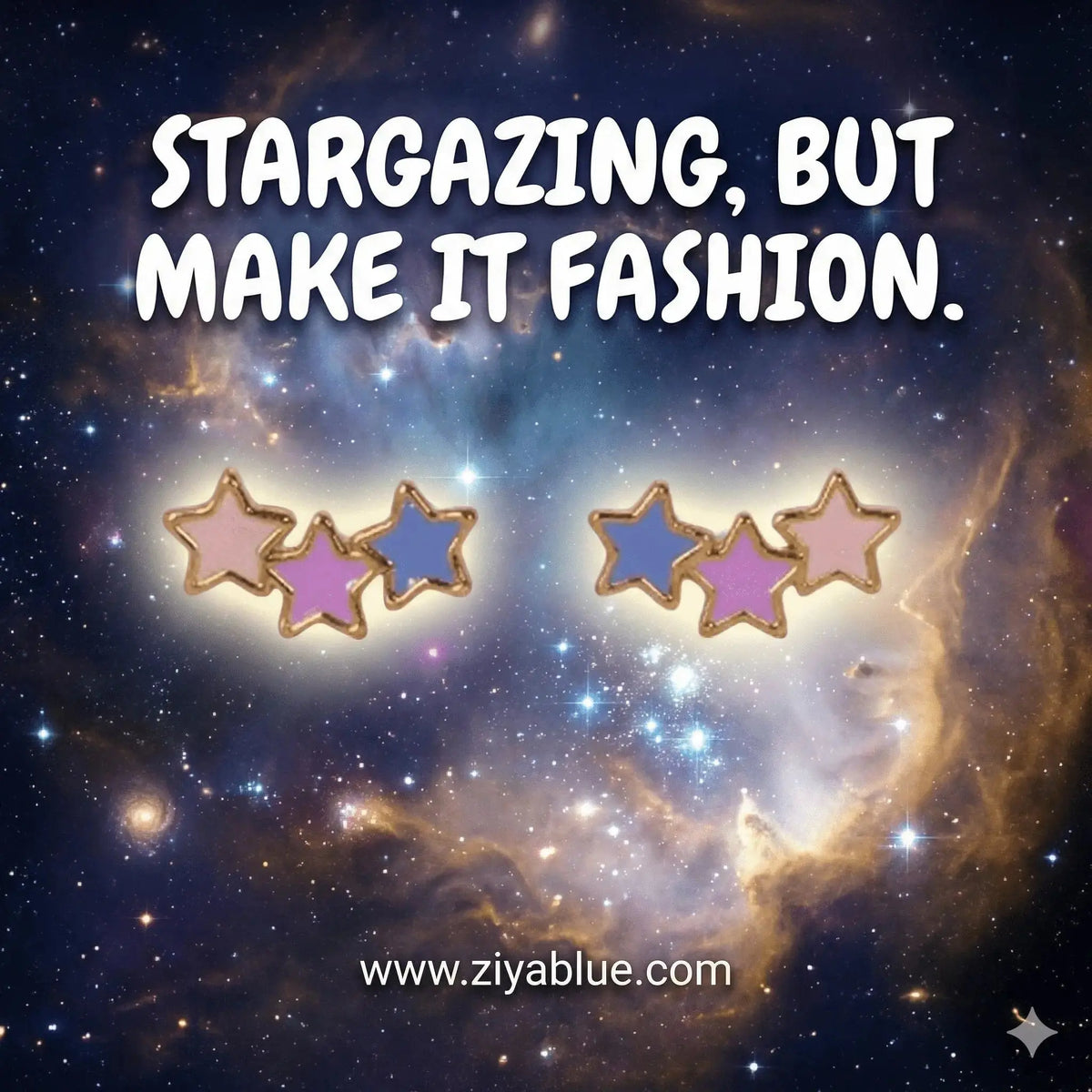 Pastel Star Stud Earrings: 12k Gold Stars Wildflower Co. Ziya Blue