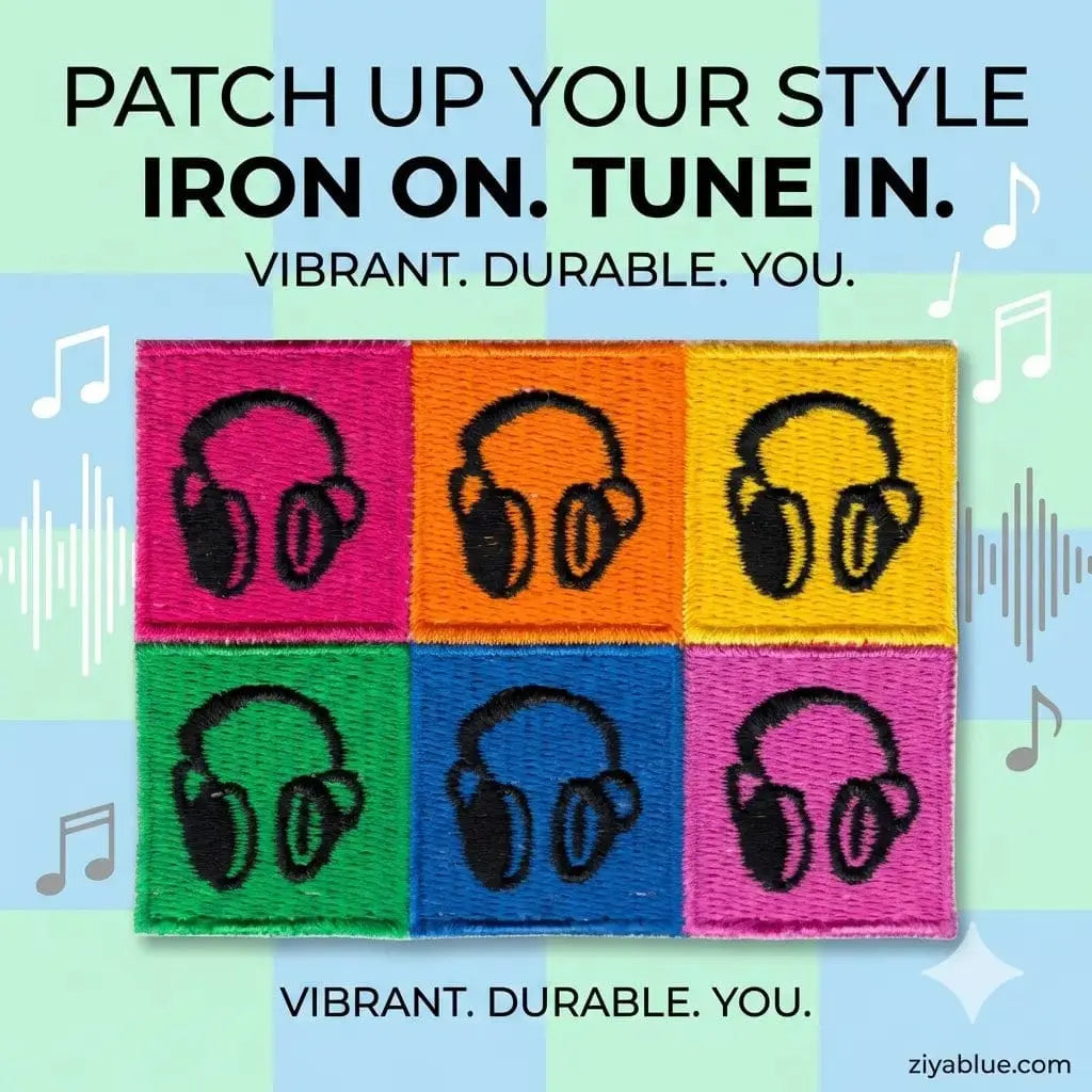 Patch - Headphones - Andy Warhol's Pop Art Style Square Deal Recordings & Supplies Ziya Blue