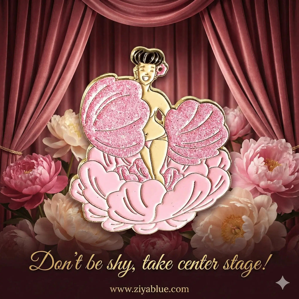 Peony Enamel Pin | Glitter Burlesque Dancer Badge Faire Ziya Blue