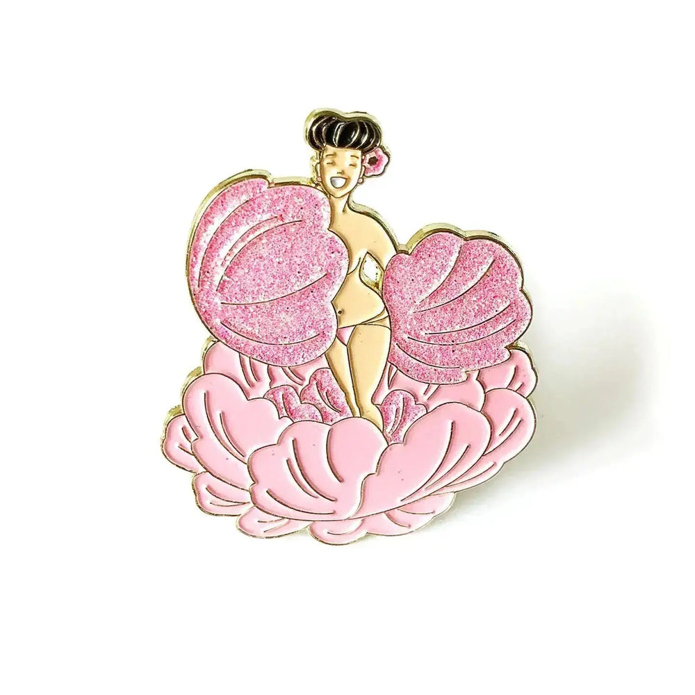 Peony Enamel Pin | Glitter Burlesque Dancer Badge Faire Ziya Blue