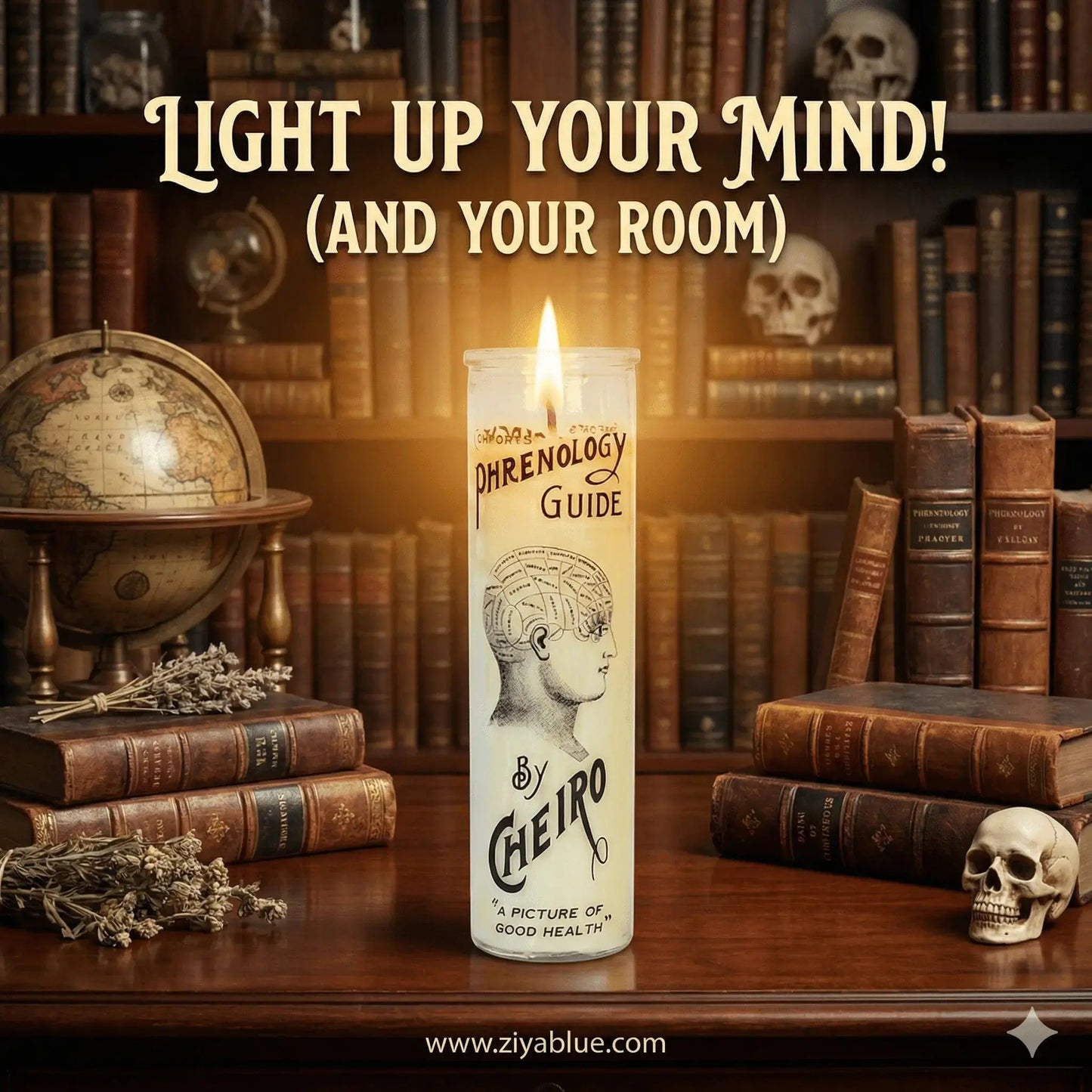 Phrenology Glass Candle: The Victorian Mystic Pillar 🧠🕯️ Something Different Ziya Blue