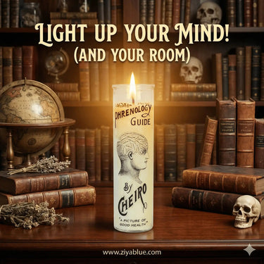Phrenology Glass Candle: The Victorian Mystic Pillar 🧠🕯️ Something Different Ziya Blue