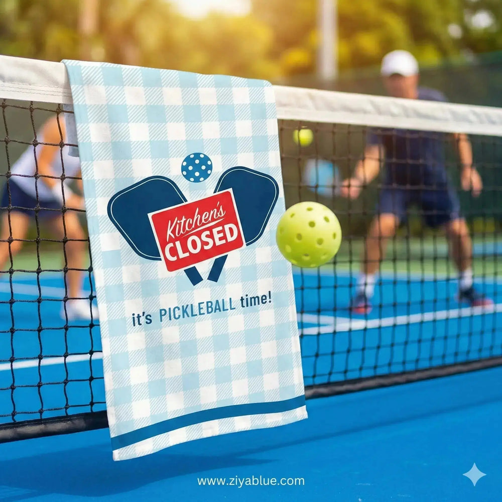 Pickleball Time Tea Towel: Funny Kitchen Decor Funatic Ziya Blue