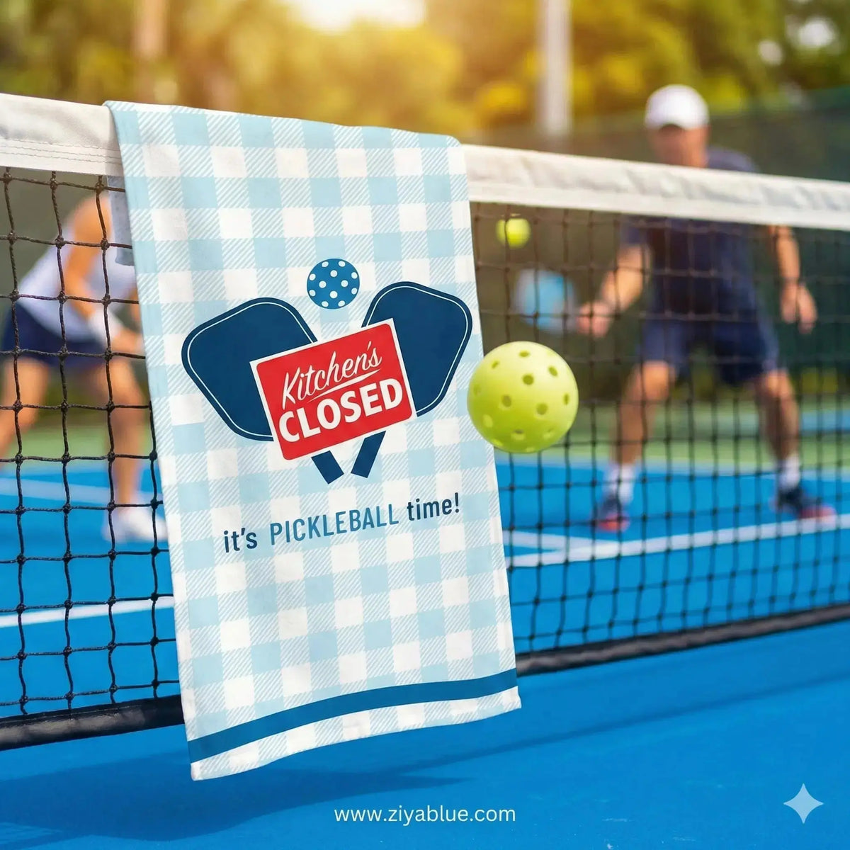Pickleball Time Tea Towel: Funny Kitchen Decor Funatic Ziya Blue