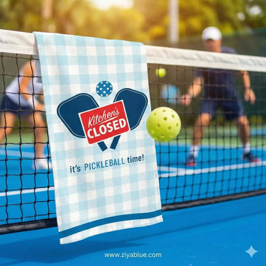 Pickleball Time Tea Towel: Funny Kitchen Decor Funatic Ziya Blue