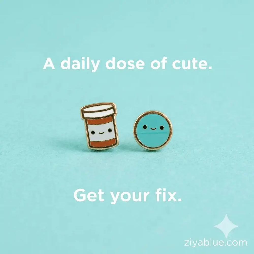 Pill Bottle Earrings | Prescription Pals 22k Gold Plated Studs LuxCups Ziya Blue