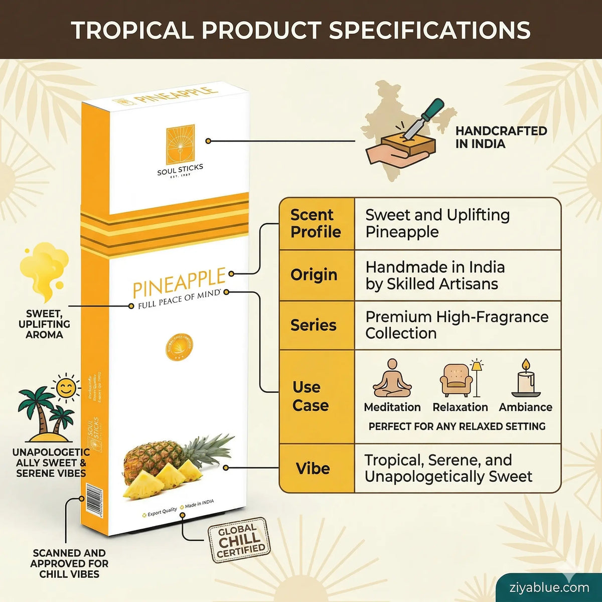 Pineapple incense sticks Premium Series  Ziya Blue