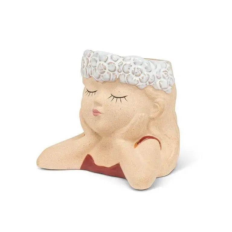 Pink Face Planter - Medium Sculptural Head in Hands Pot Abbott Ziya Blue