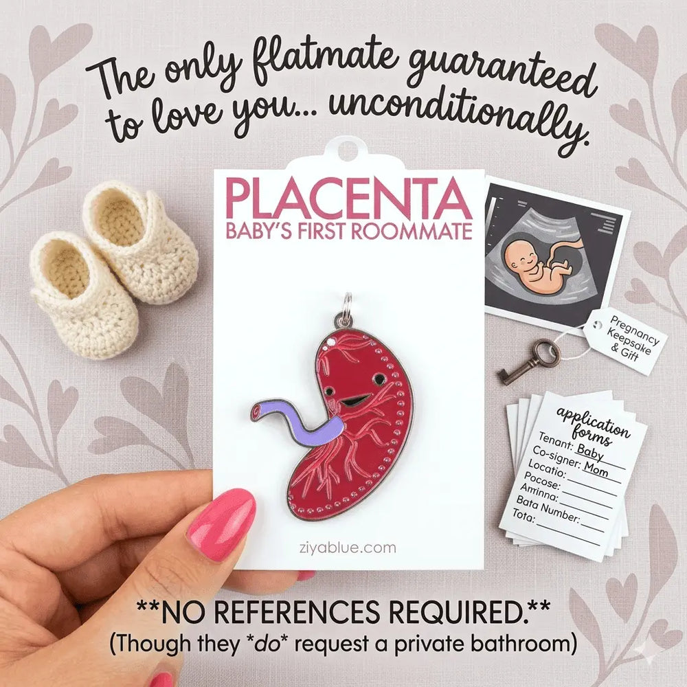 Placenta Keychain: Funny Anatomical Charm I Heart Guts Ziya Blue