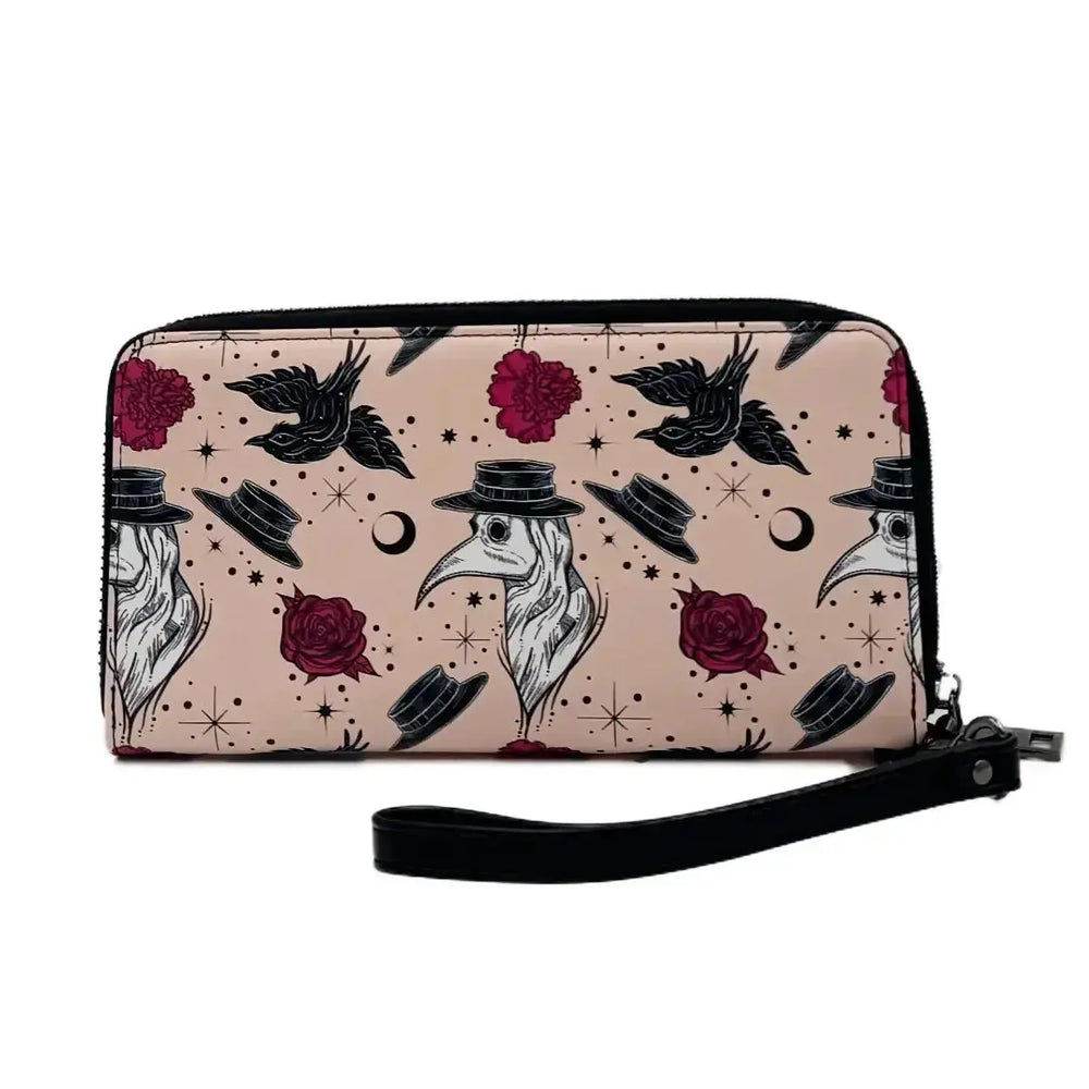 Plague Doctor Clutch Wallet | Dark Aesthetic Medieval Wristlet Shady Front Ziya Blue