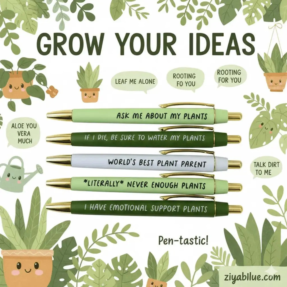 Plant Lovers Pen Set: Water Your Thoughts 🌿✍️ Fun Club Ziya Blue