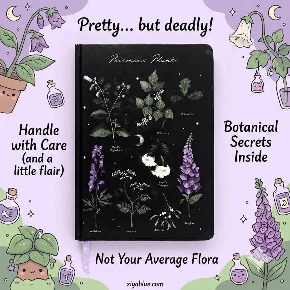 Poisonous Plants Gothic Botanical A5 Notebook 🌿🖋️ Something Different Ziya Blue