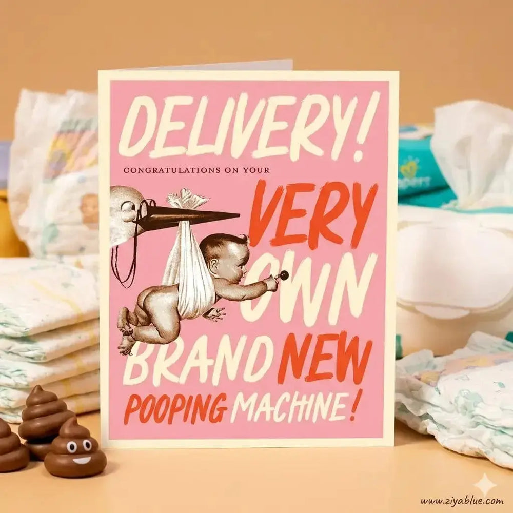 Pooping Machine Card: Funny Baby Shower Greeting Offensive Delightful Ziya Blue