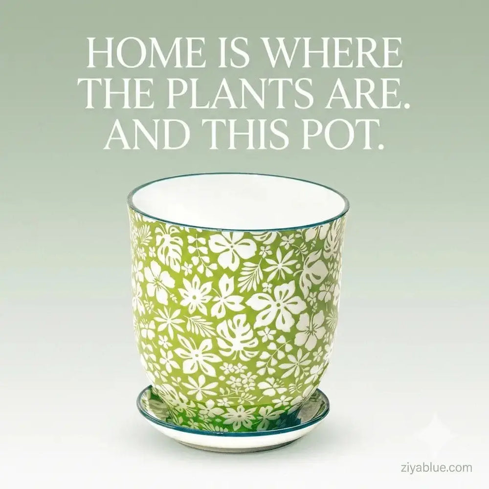Porcelain Pot and Saucer Set: The Green Garden Essential 🌱✨ (3.25") Chive Ziya Blue