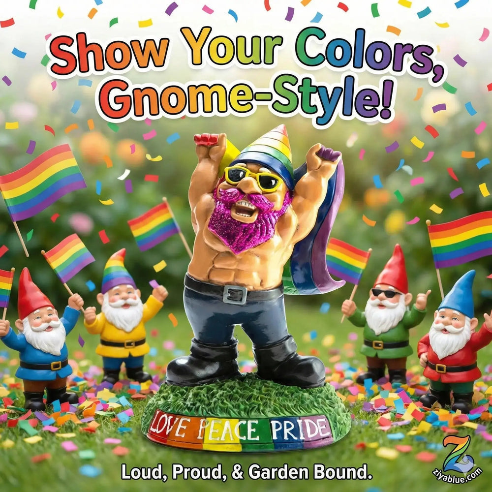 Pride Garden Gnome | Rainbow Resin Statue Big Mouth Ziya Blue