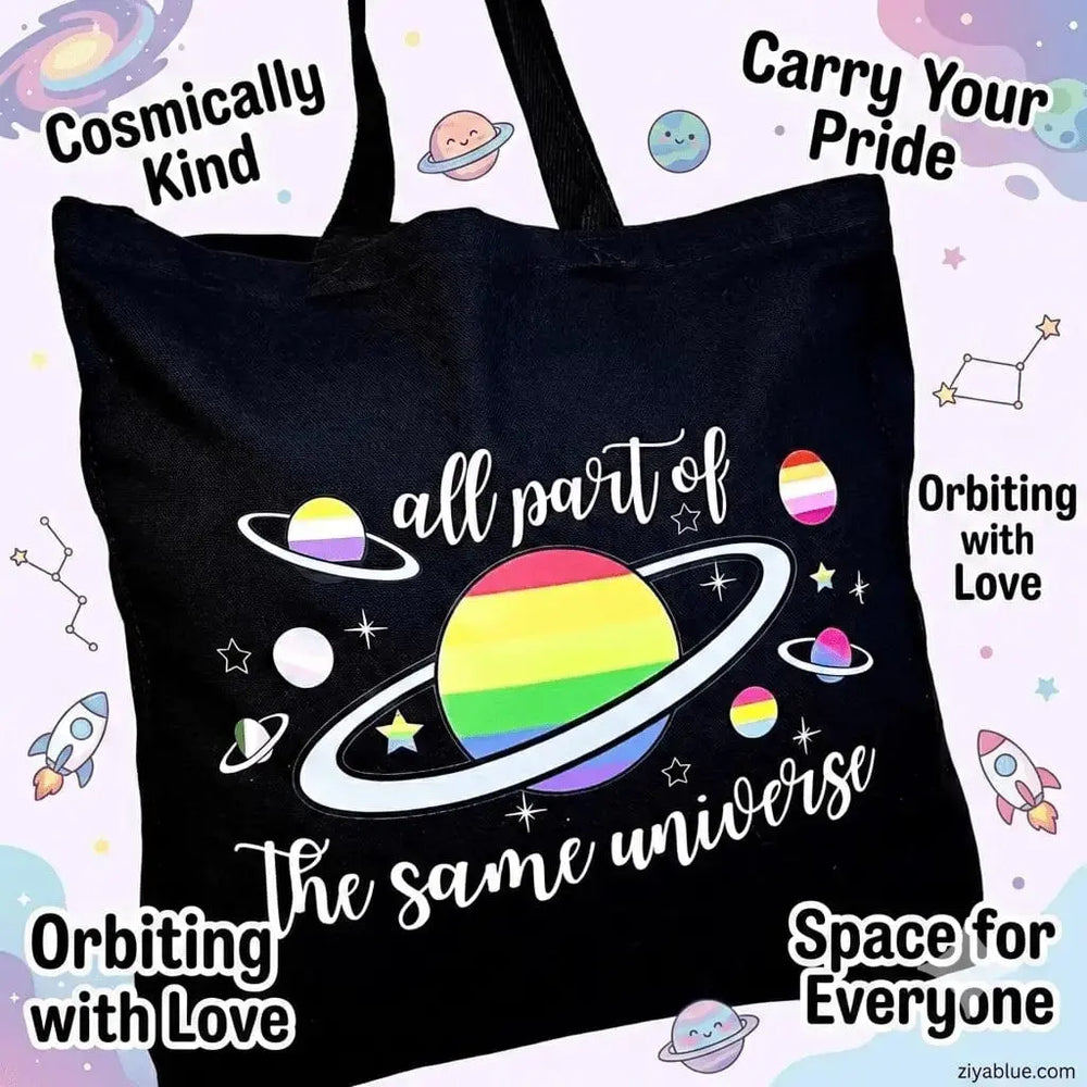 Pride Tote Bag: "Same Universe" Cosmic Canvas Bag Rainbow Certified Ziya Blue