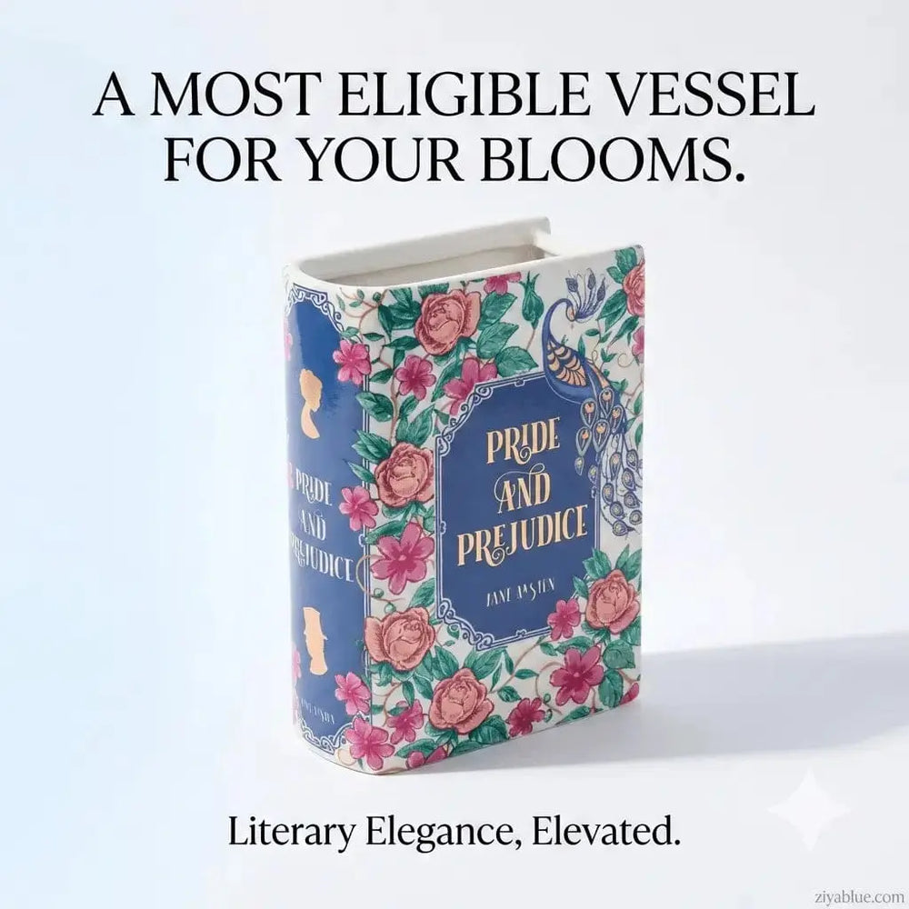 Pride & Prejudice Book Vase Steel Mill Co. Ziya Blue
