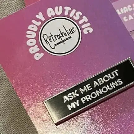 Pronoun Enamel Pin | Sleek Silver & Black Badge Faire Ziya Blue