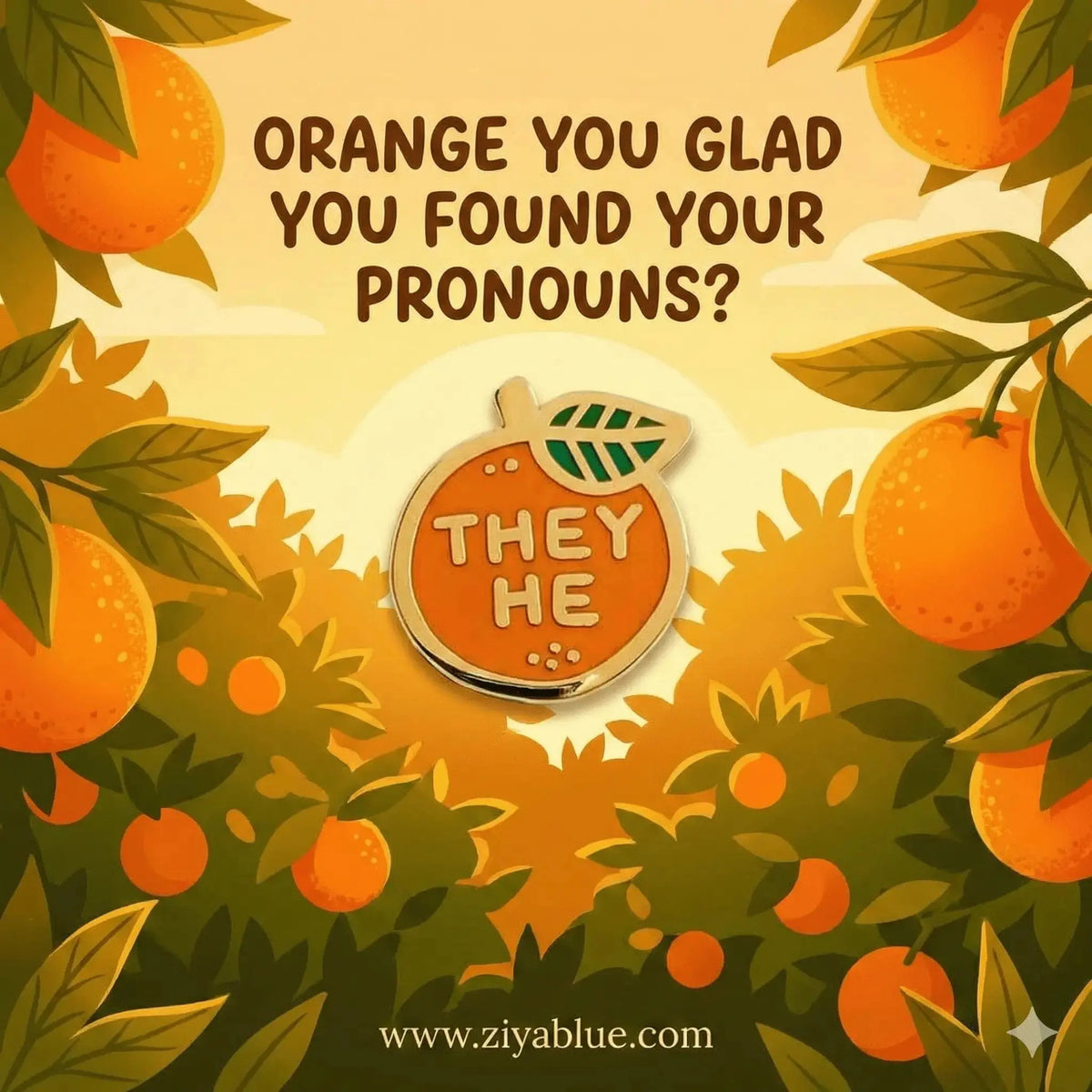 Pronoun Pin | She/Her Orange Enamel Pride Badge Misomomo Ziya Blue