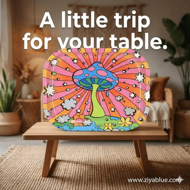 Psychedelic Rolling Tray: Mushroom Trip Design Ziya Blue Ziya Blue