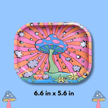 Psychedelic Rolling Tray: Mushroom Trip Design  Ziya Blue