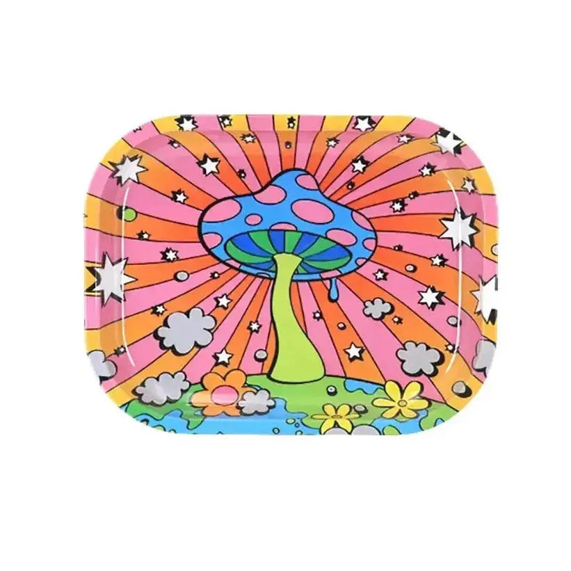 Psychedelic Rolling Tray: Mushroom Trip Design  Ziya Blue
