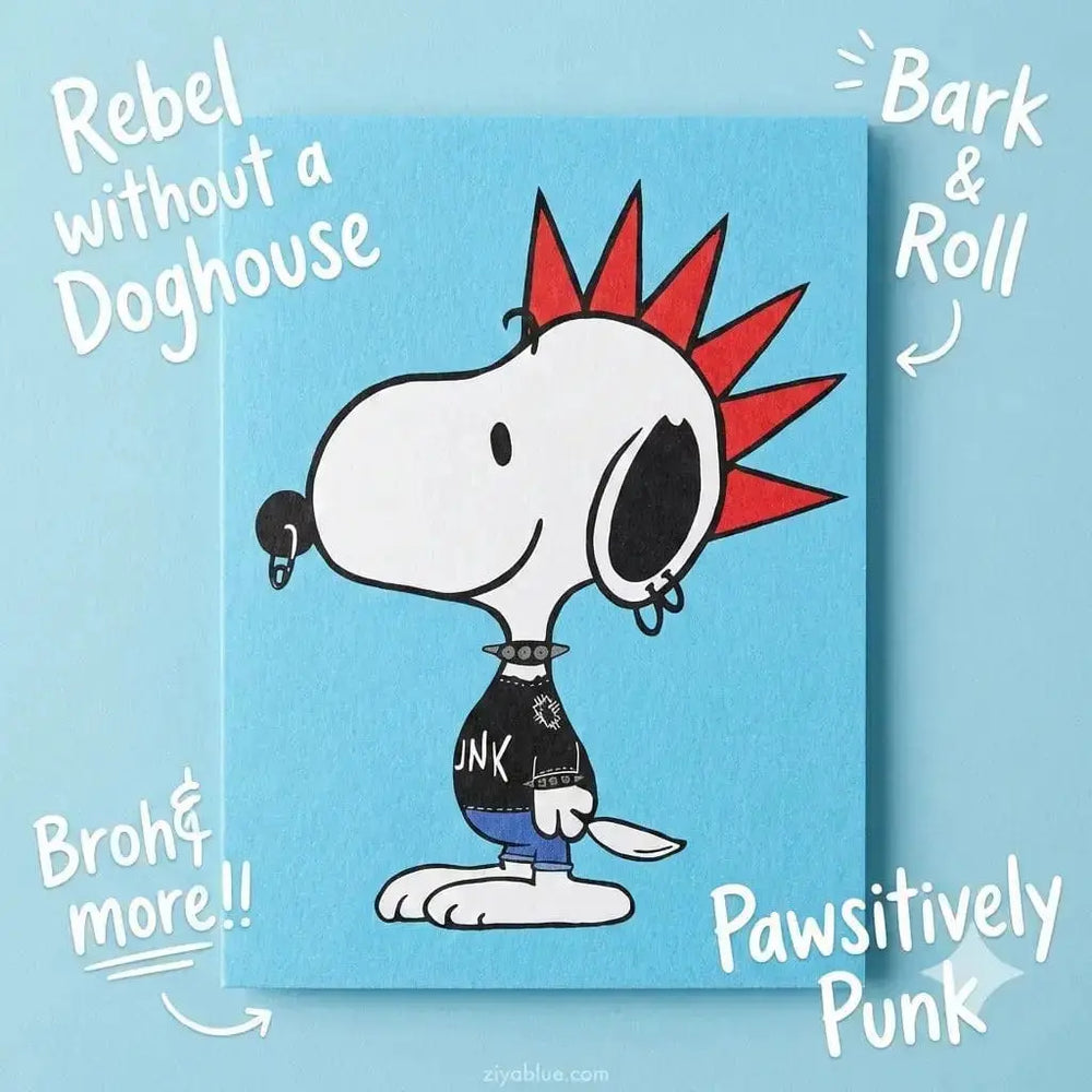 Punk Rocker Greeting Card: Edgy Dog Illustration Bite Your Granny Ziya Blue