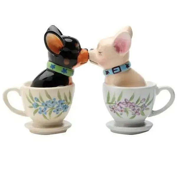 Puppy Salt and Pepper Shakers | Tea Cup Kissing Set Pacific Giftware Ziya Blue