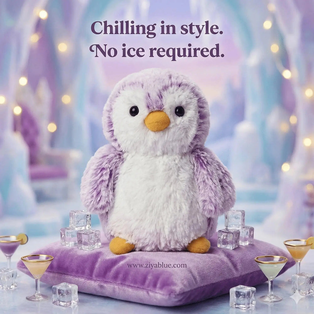 Purple Pom Pom Mini Penguin | Round 5-Inch Plush Toy Aurora Ziya Blue