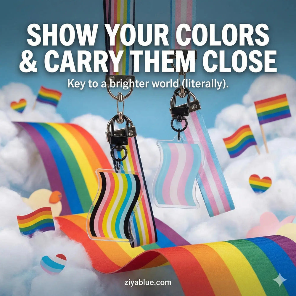 Queer Keychain & Lanyard Set | Pride Acrylic Charm Flags For Good Ziya Blue