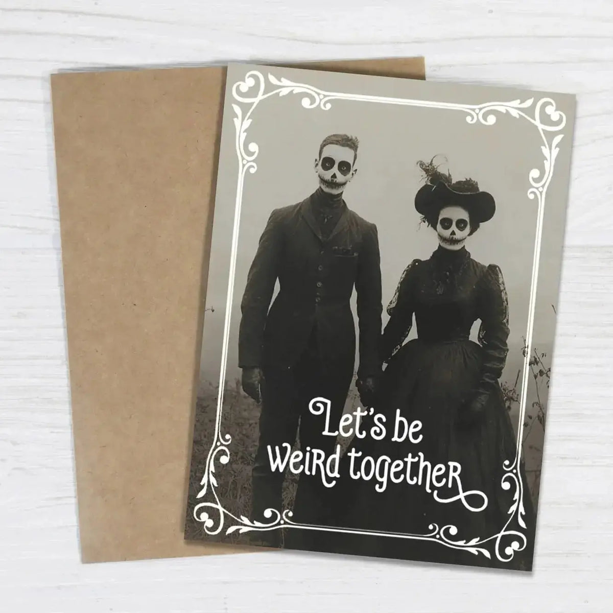 Quirky Goth Love Card - "Let's Be Weird Together" Ghost Greeting Bad Betty Greeting Co. Ziya Blue