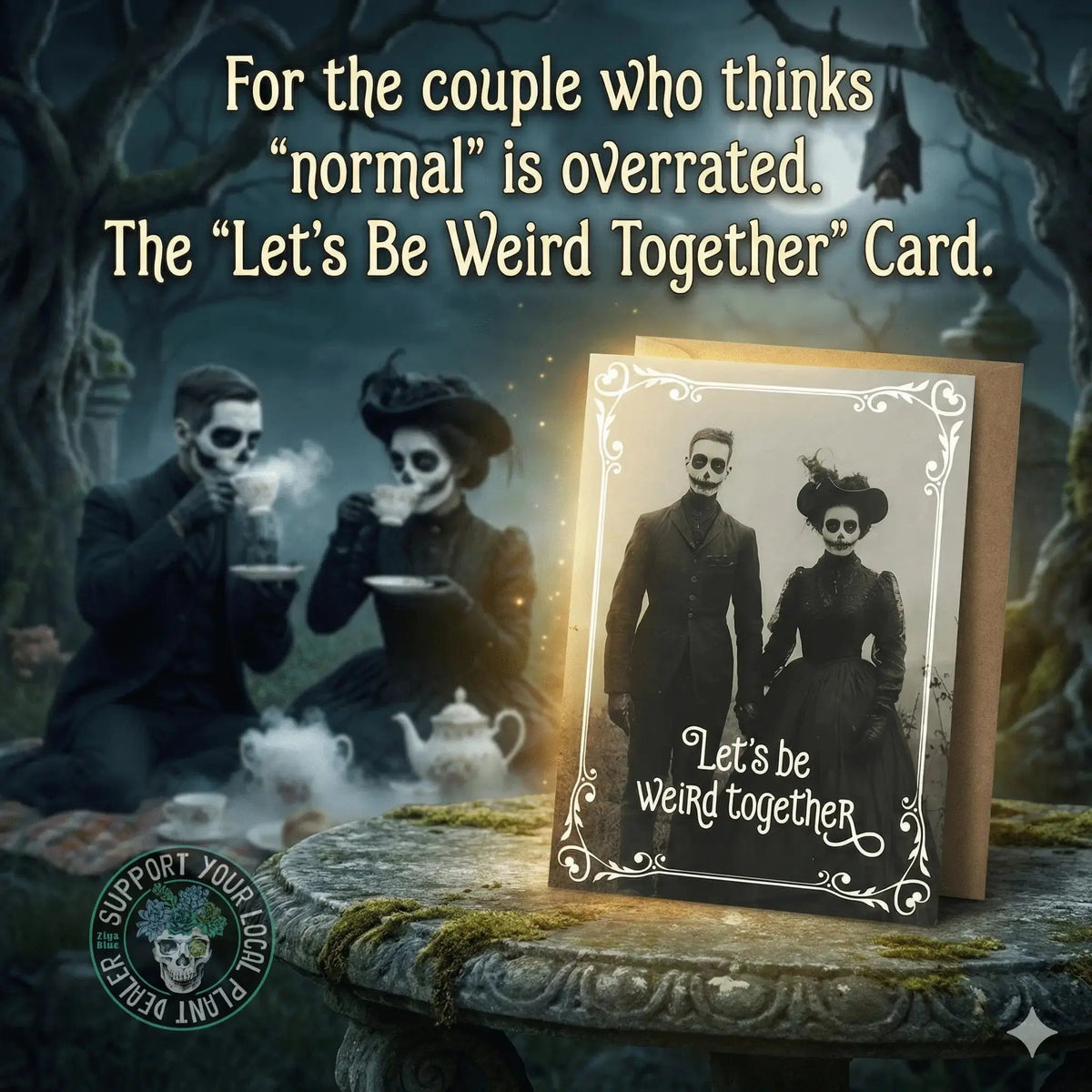 Quirky Goth Love Card - "Let's Be Weird Together" Ghost Greeting Bad Betty Greeting Co. Ziya Blue