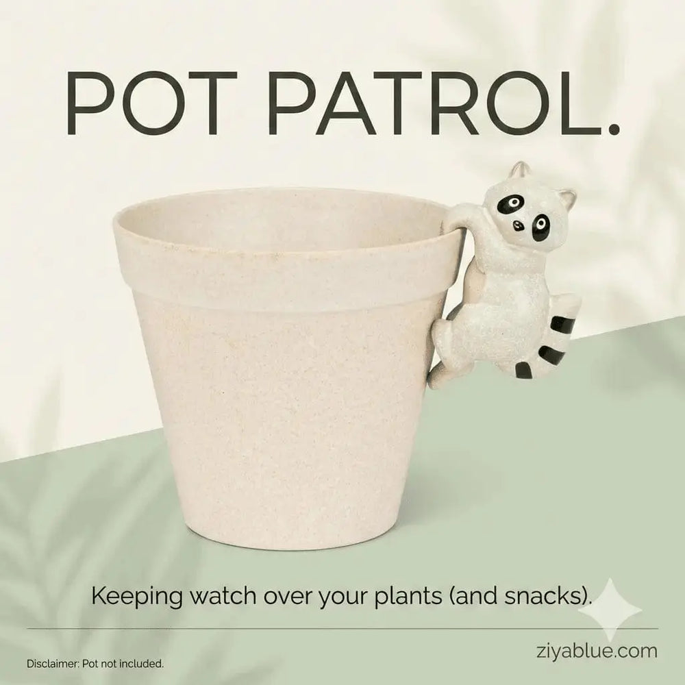 Raccoon Plant Pot Hugger - Climbing Stoneware Raccoon Hanger Abbott Ziya Blue