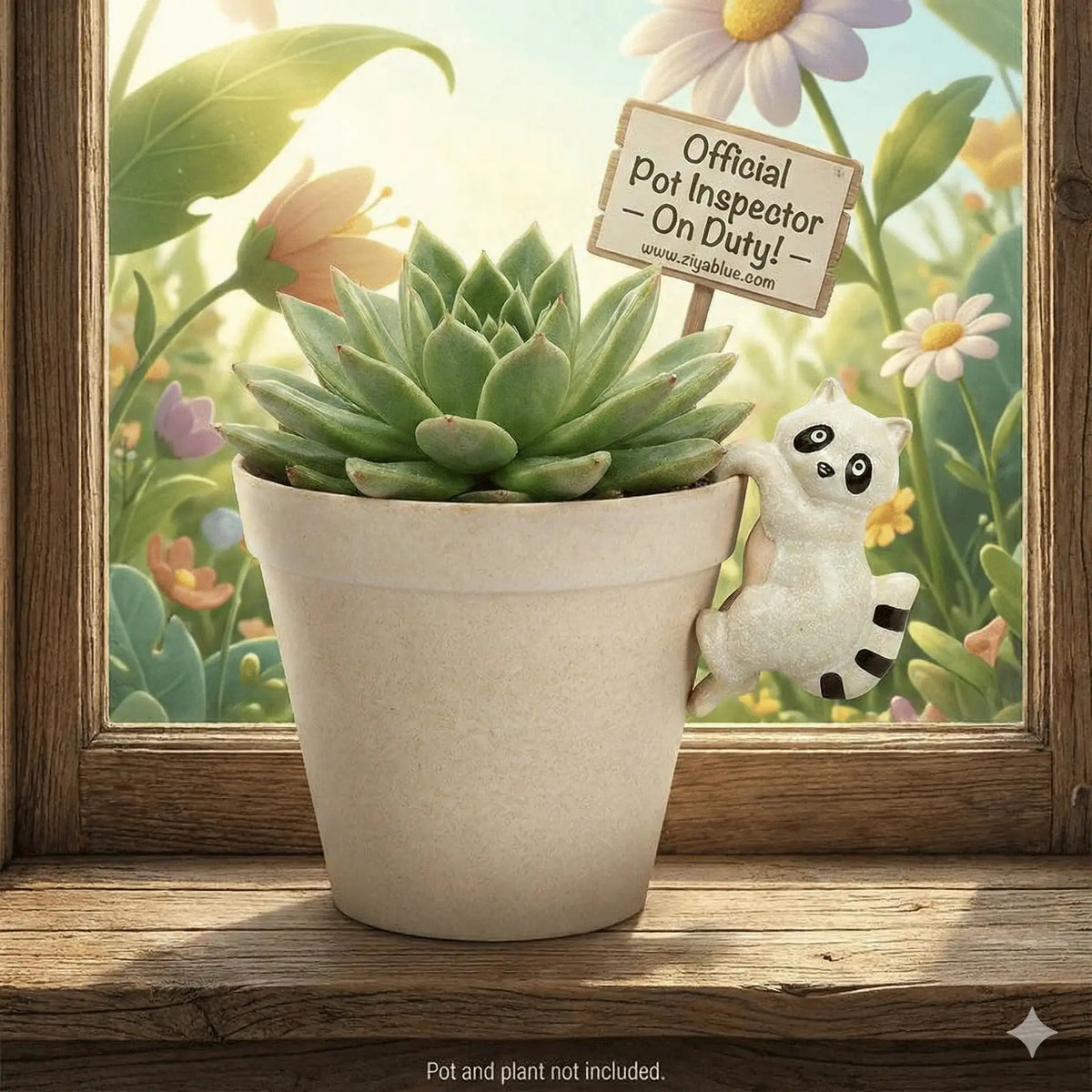 Raccoon Plant Pot Hugger - Climbing Stoneware Raccoon Hanger Abbott Ziya Blue