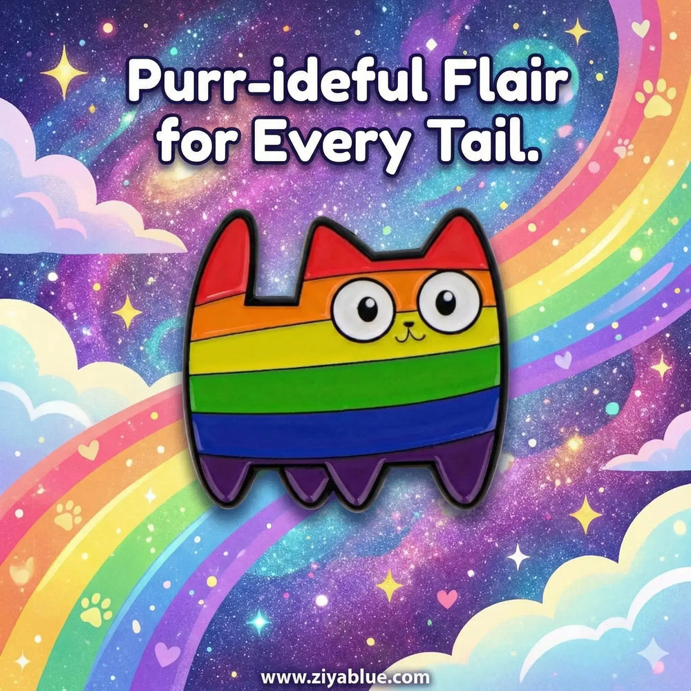 Rainbow Cat Enamel Pin | LGBTQ+ Identity Badge Ziya Blue Ziya Blue