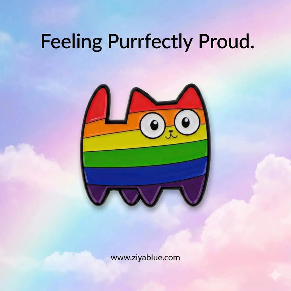 Rainbow Cat Enamel Pin | LGBTQ+ Identity Badge Ziya Blue Ziya Blue