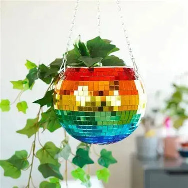 Rainbow Disco Ball Planter - 8" Iridescent Hanging Retro Decor Bubblegum Stuff Ziya Blue