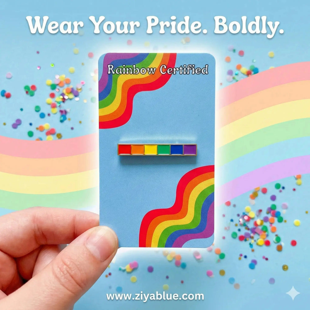 Rainbow Line Enamel Pin | Minimalist Pride Badge Rainbow Certified Ziya Blue