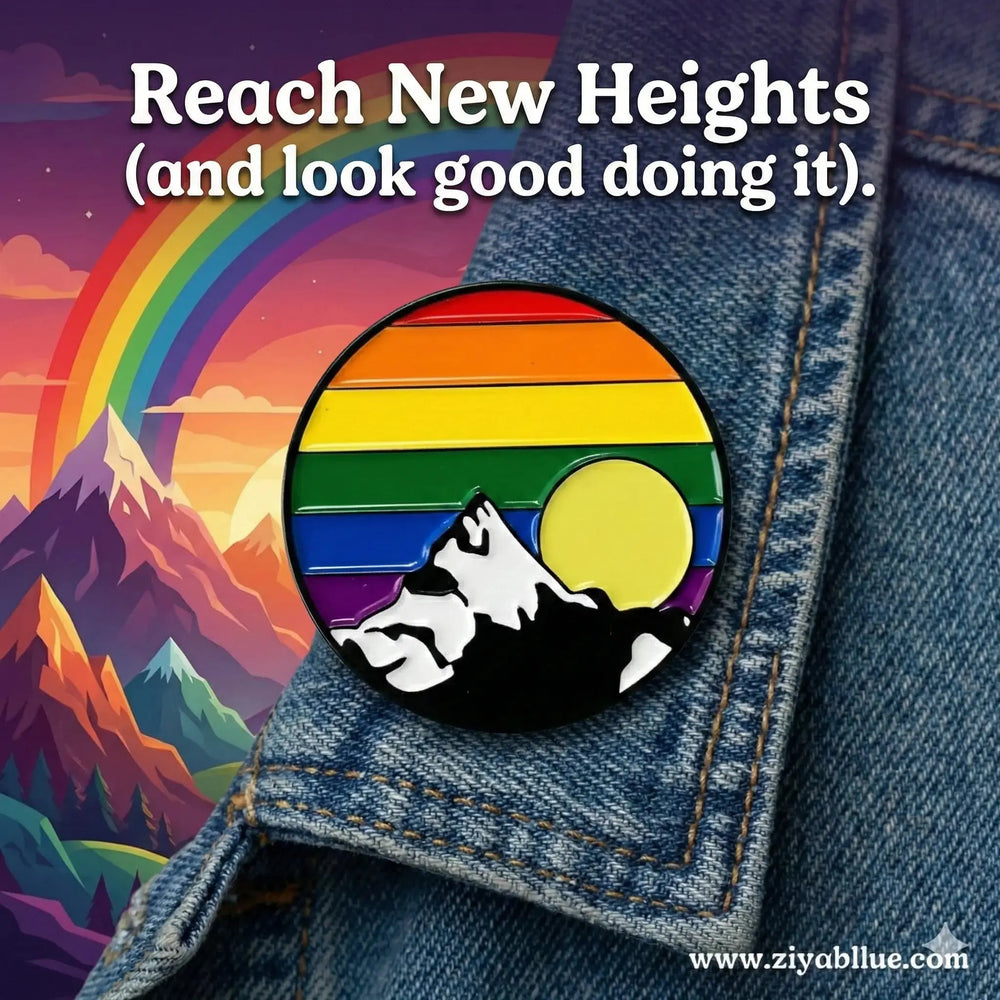 Rainbow Mountain Enamel Pin: The Pride Sunrise Edition 🌈🏔️ Rainbow Certified Ziya Blue