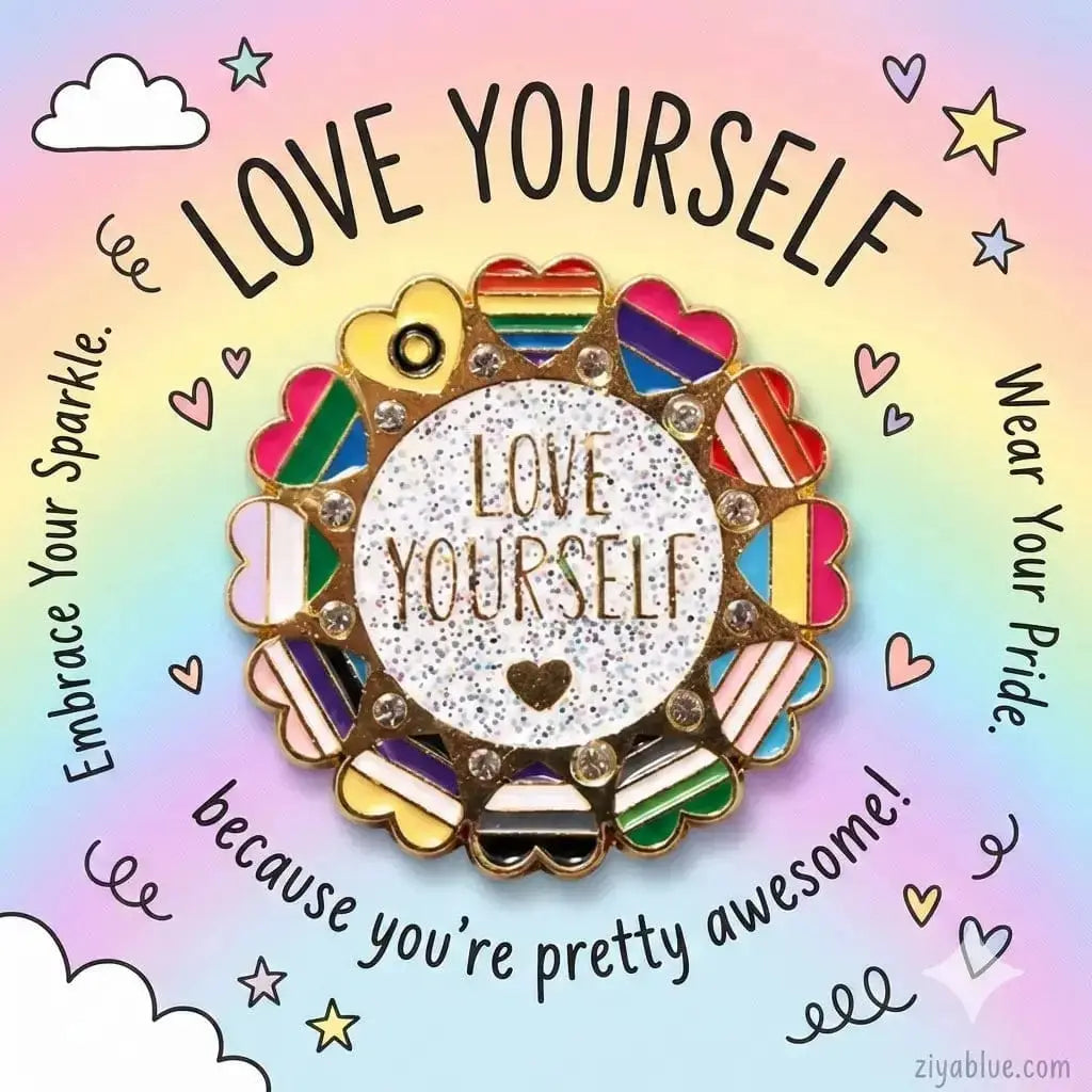 Rainbow Pride Pin - Love Yourself Heart Badge Ziya Blue Ziya Blue