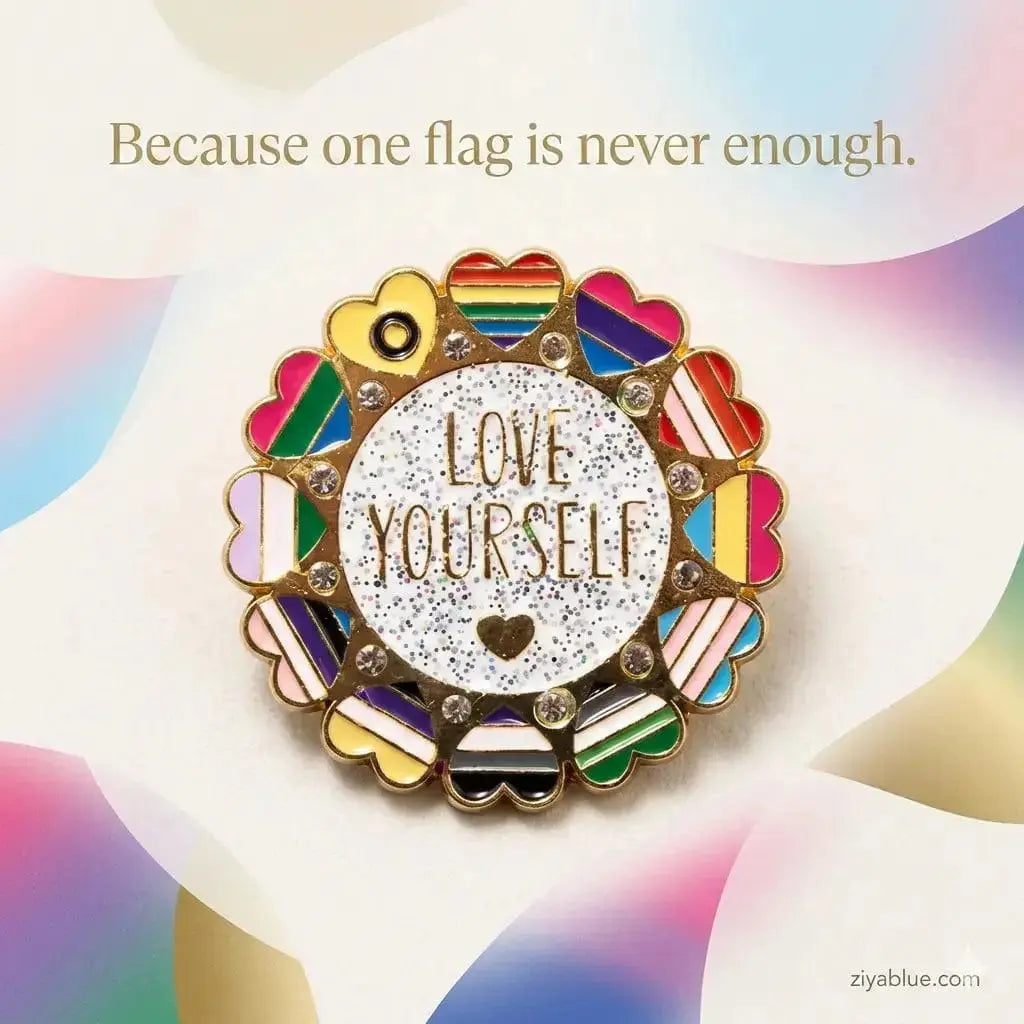 Rainbow Pride Pin - Love Yourself Heart Badge Ziya Blue Ziya Blue