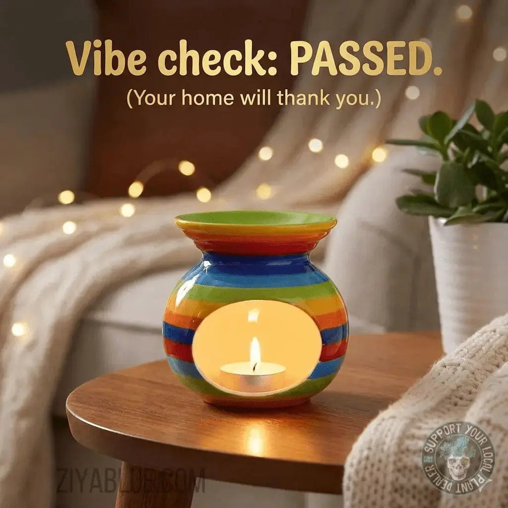 Rainbow Stripe Oil Burner | Vibrant Prism Wax Warmer Something Different Ziya Blue
