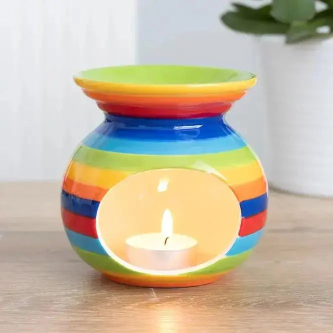 Rainbow Stripe Oil Burner | Vibrant Prism Wax Warmer Something Different Ziya Blue