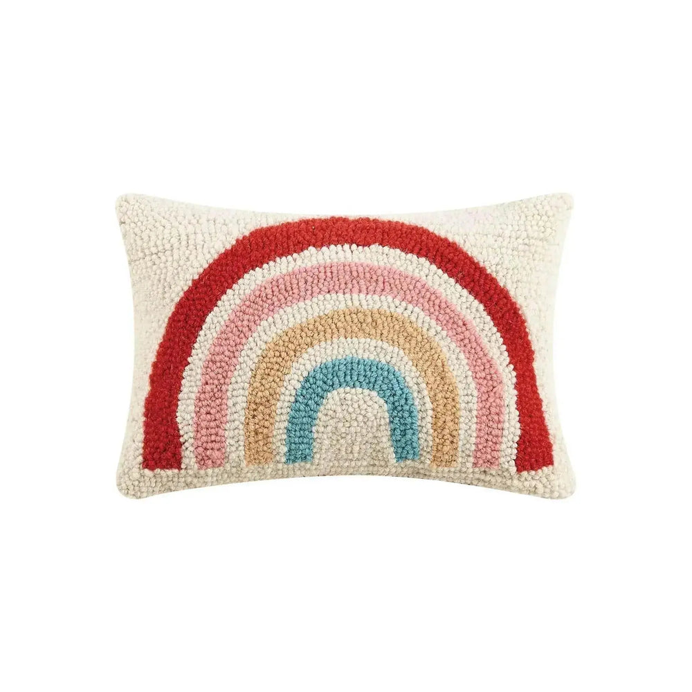 Rainbow Wool Throw Pillow: 16x16 Handcrafted Boho Cushion Peking Handicraft Ziya Blue