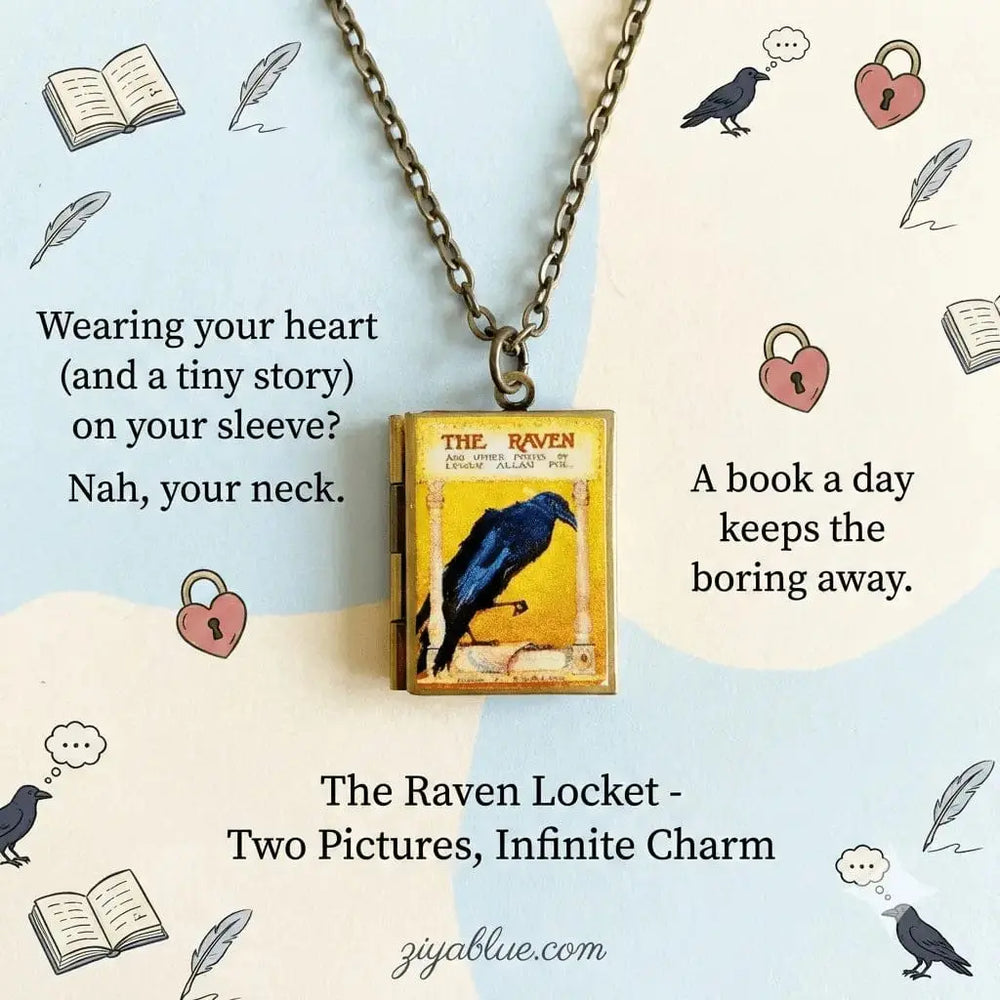 Raven Book Locket | Edgar Allan Poe Necklace & Jewelry Marshall and Rose Ziya Blue
