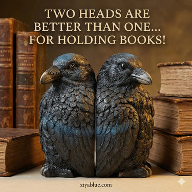 Raven Bookend Set: An "Attempted Murder" for Your Shelf 🖤📚 Streamline Ziya Blue
