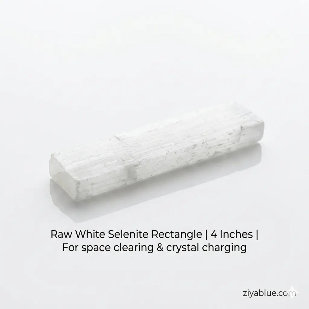 Raw White Selenite Rectangle 4"  Ziya Blue