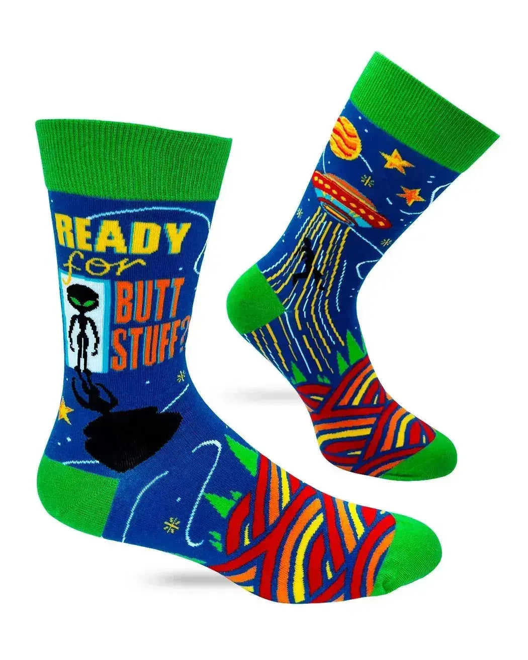 Ready For Butt Stuff Socks: Men's Funny Alien Crew Fabdaz Ziya Blue