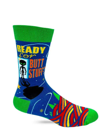 Ready For Butt Stuff Socks: Men's Funny Alien Crew Fabdaz Ziya Blue